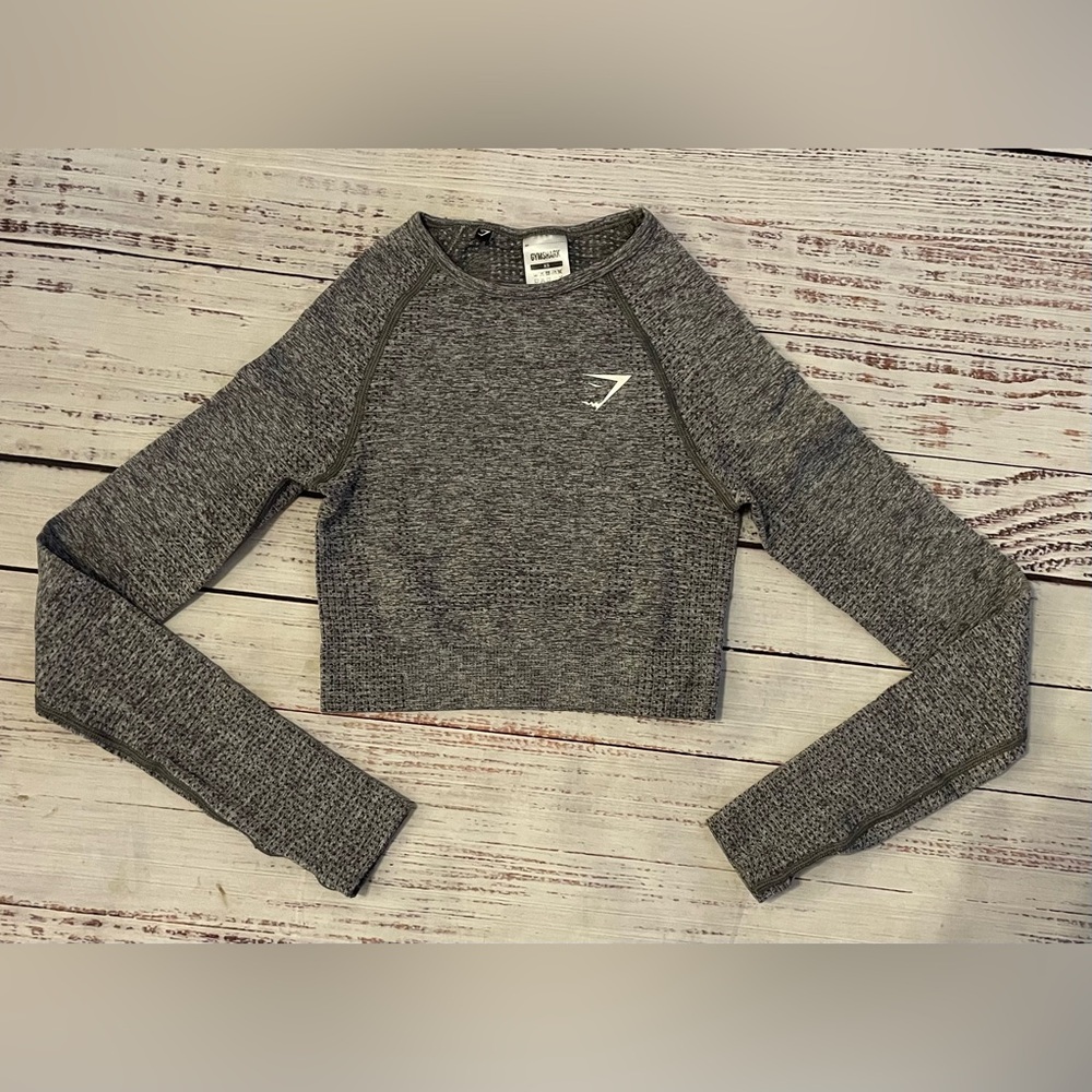 Gymshark Women's Vital Seamless Long Sleeve Crop Top Marl Gray Size XS